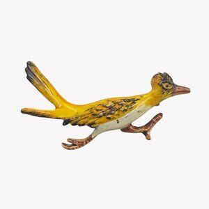 Vintage Original by Robert Enamel Roadrunner Bird Brooch Yellow